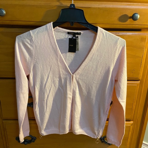 Maje Powder Pink Sweater Side Zipper w/Red Sz 3 - Picture 1 of 5